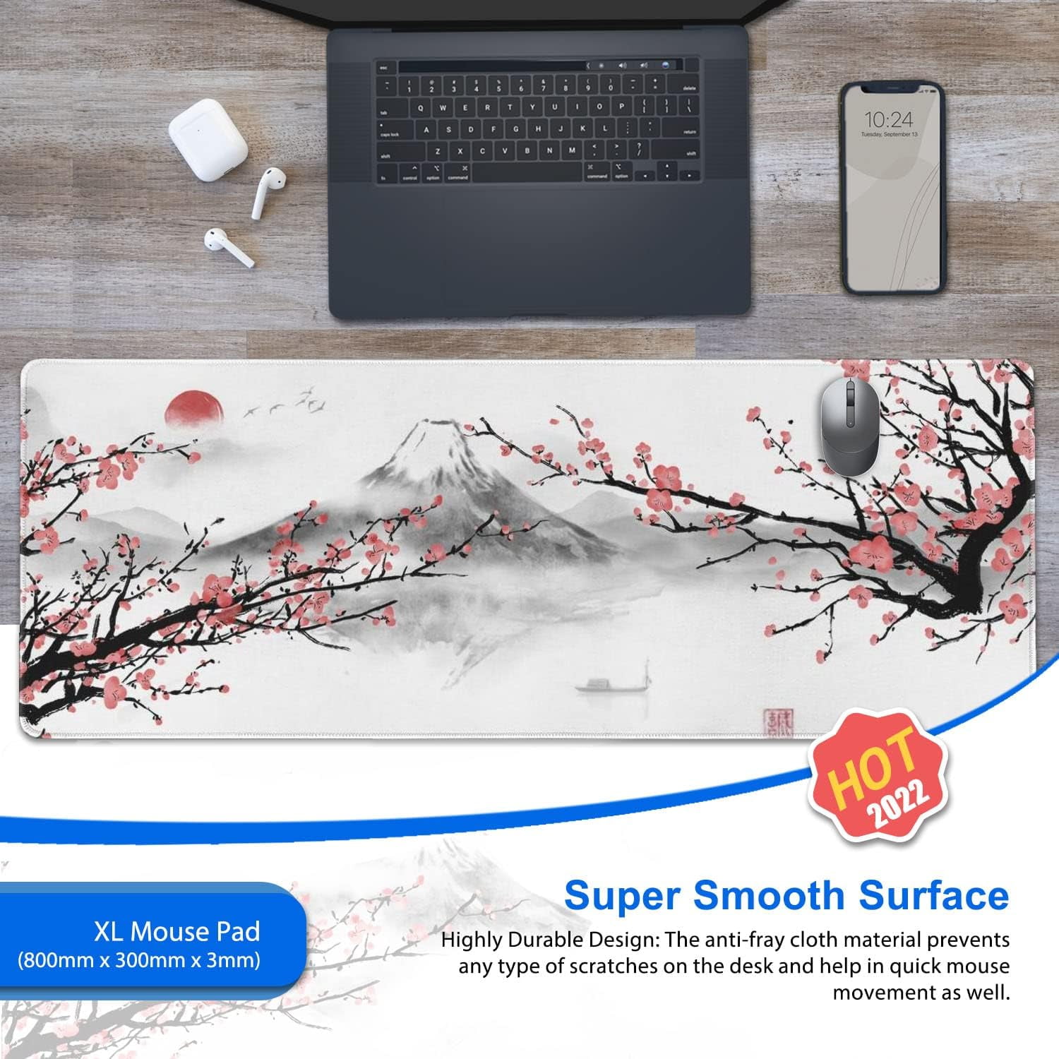 Large Gaming Mouse Pad, Anti-Slip Extended Mouse Pad,Waterproof Keyboard Pad, Mouse Mat Desk Pad for Gamer Office Home XL 31.5" x 11.8" Japanese Cherry Blossom