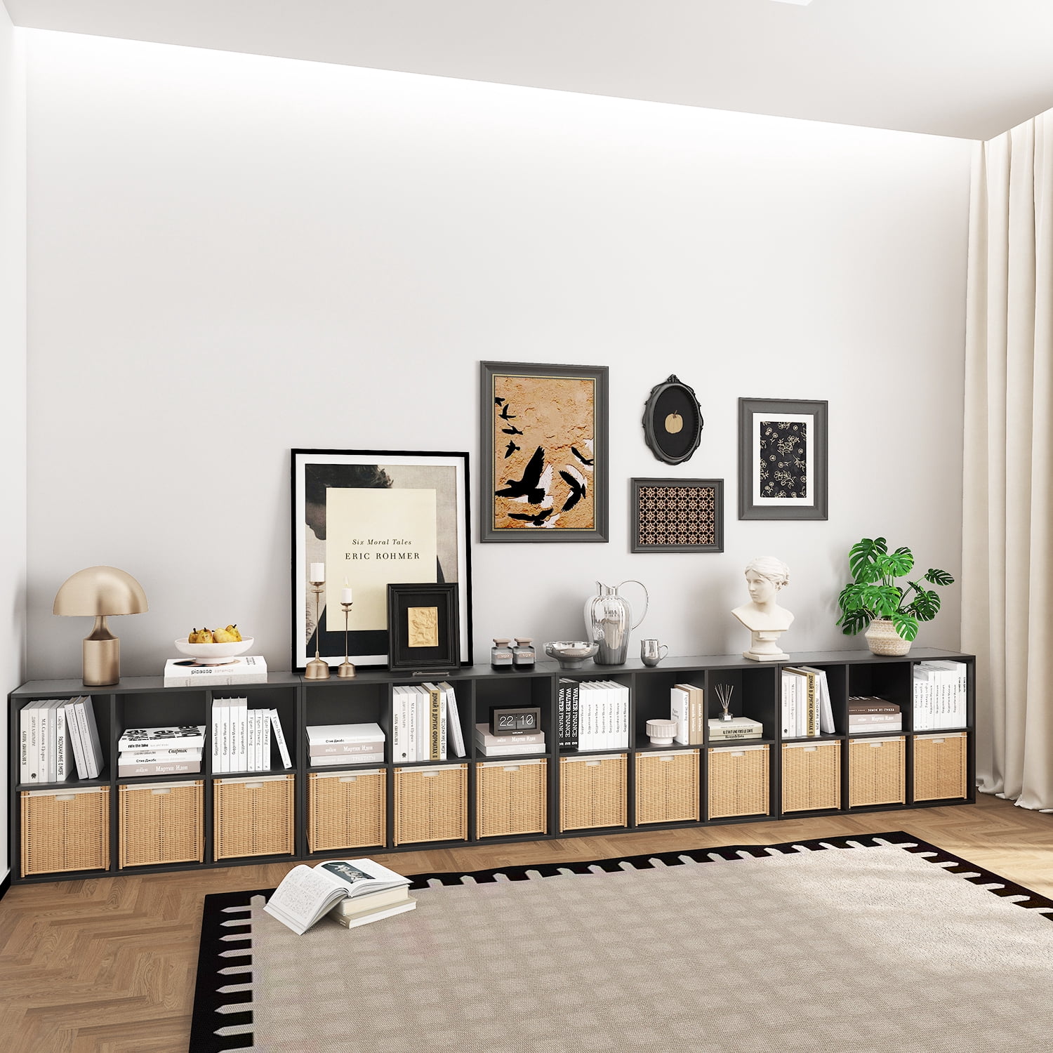 NEWADARA Wooden Black 6 Cube Storage Organizer with Closed Back Panel,Cube Shelf Heavy Duty with Compartments for Living,Display Bookshelf for Adult