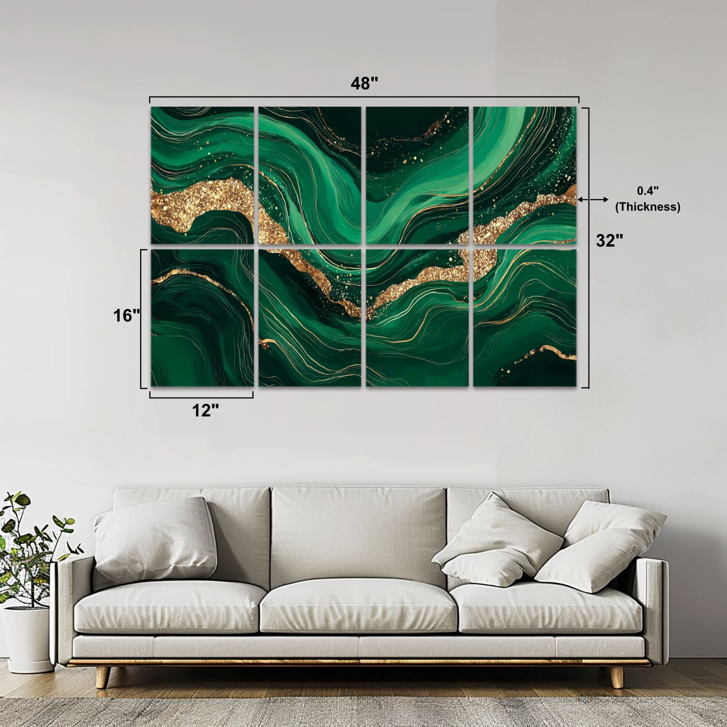Marble 8 Pack Art Acoustic Panels Sound Absorbing luxury Green marble gold texture Dark green emerald marbling Decorative Soundproof Wall Panels Self Adhesive for Nursery Game Room Bedroom 48"x32"