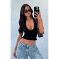 thumbnail image 5 of Women'S Halter Deep V Neck Crop Tank Top Backless Sleeveless Slim Fitted Going Out Summer Top Black L, 5 of 9