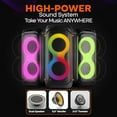 thumbnail image 4 of Pyle Compact Bluetooth PA Party Speaker System – 160W Portable Karaoke Machine with Built-in Battery, TWS, Mic Priority, USB/SD/BT/FM, Flashing LED Lights, Dual 6.5" Speakers, 11.6" x 11.6" x 25.2", 4 of 8