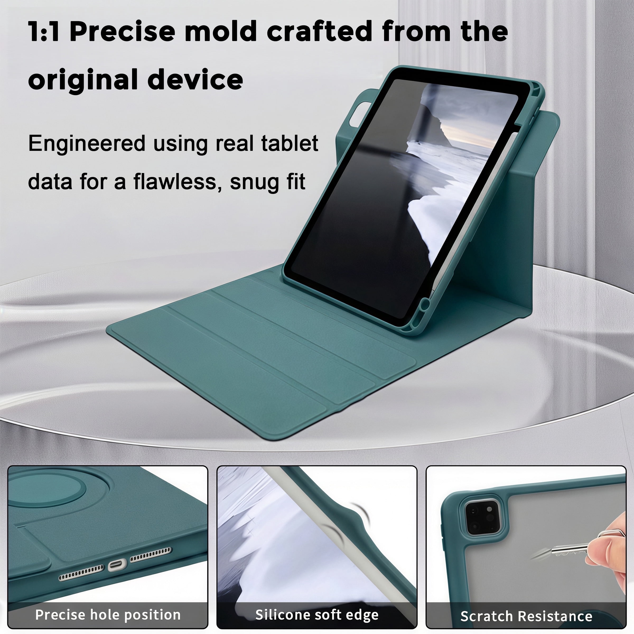 SENYOSON iPad Air 11" Case (2025/2024) - 360° Rotating Stand with Magnetic Detachable Cover, Clear Acrylic Back, Auto Sleep/Wake, Apple Pencil Holder