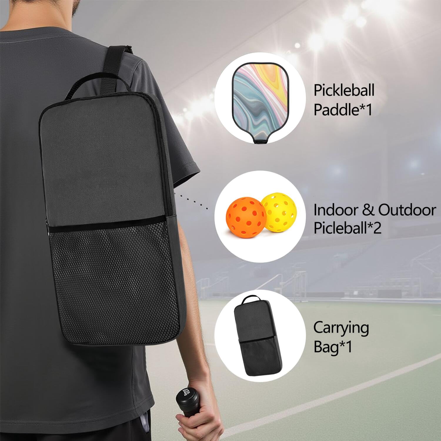 Pickleball Paddles Set Of 1, Fiberglass Surface, Liquid & Marble Print, 1 Paddles, 2 Balls & Bag
