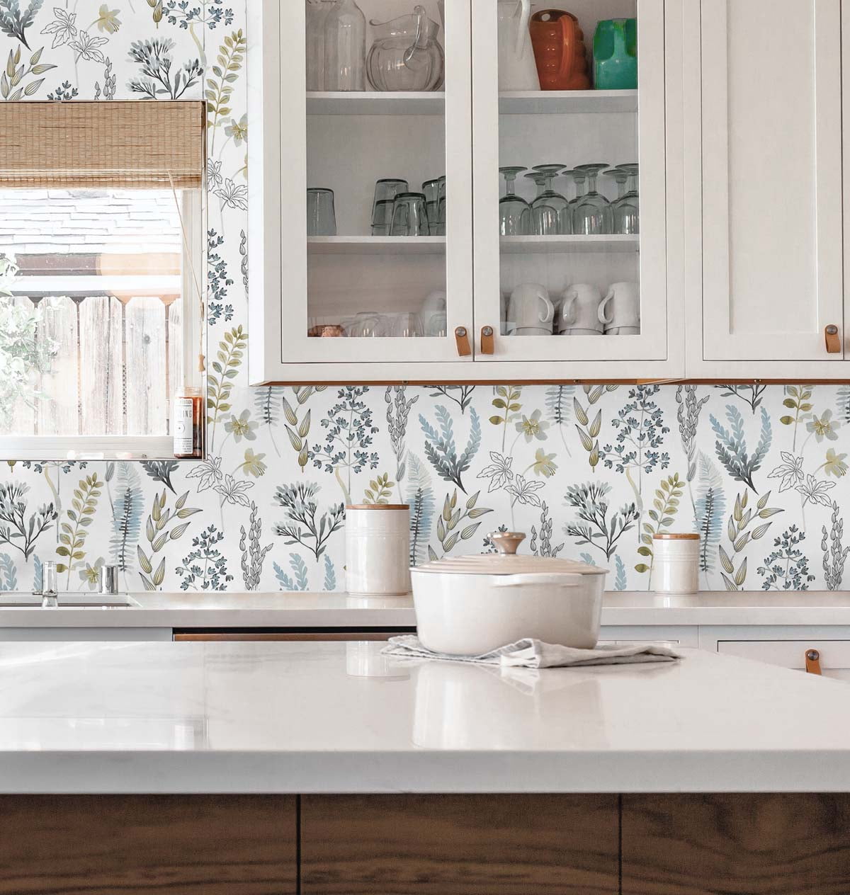 NextWall  Wild Garden Peel and Stick Wallpaper 20.5 in. W x 18 ft. L - Glacier Blue & Matte Brass