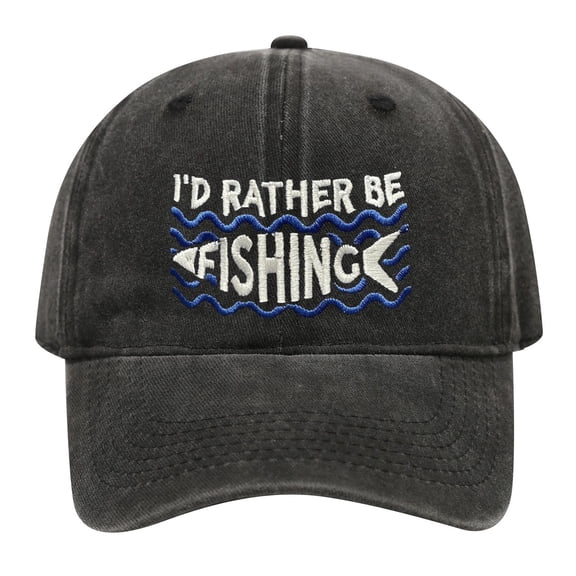 I'd Rather Be Fishing Embroidered Washed Cotton Dad Hat for Men, Vintage Distressed Fishing Baseball Cap, Outdoor Angler Sun Hat
