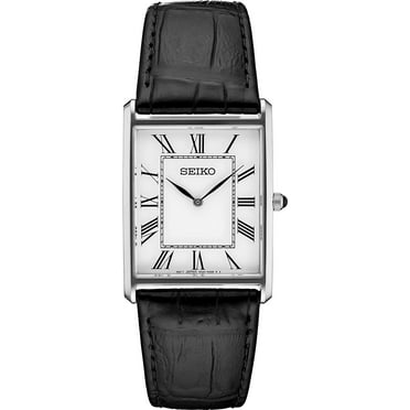 Seiko Essentials Quartz White Dial Black Leather Men's Watch SWR049