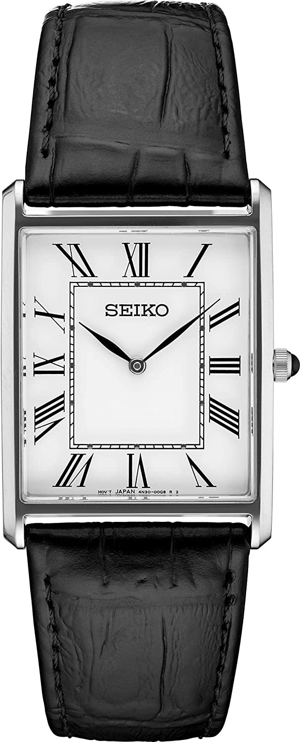 Seiko Essentials Quartz White Dial Black Leather Men's Watch SWR049
