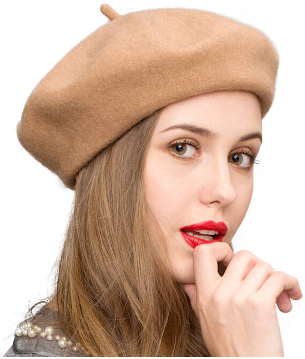 Womens Classic Embroidered Solid Color French Artist Wool Beret Hat Beanie Cap 