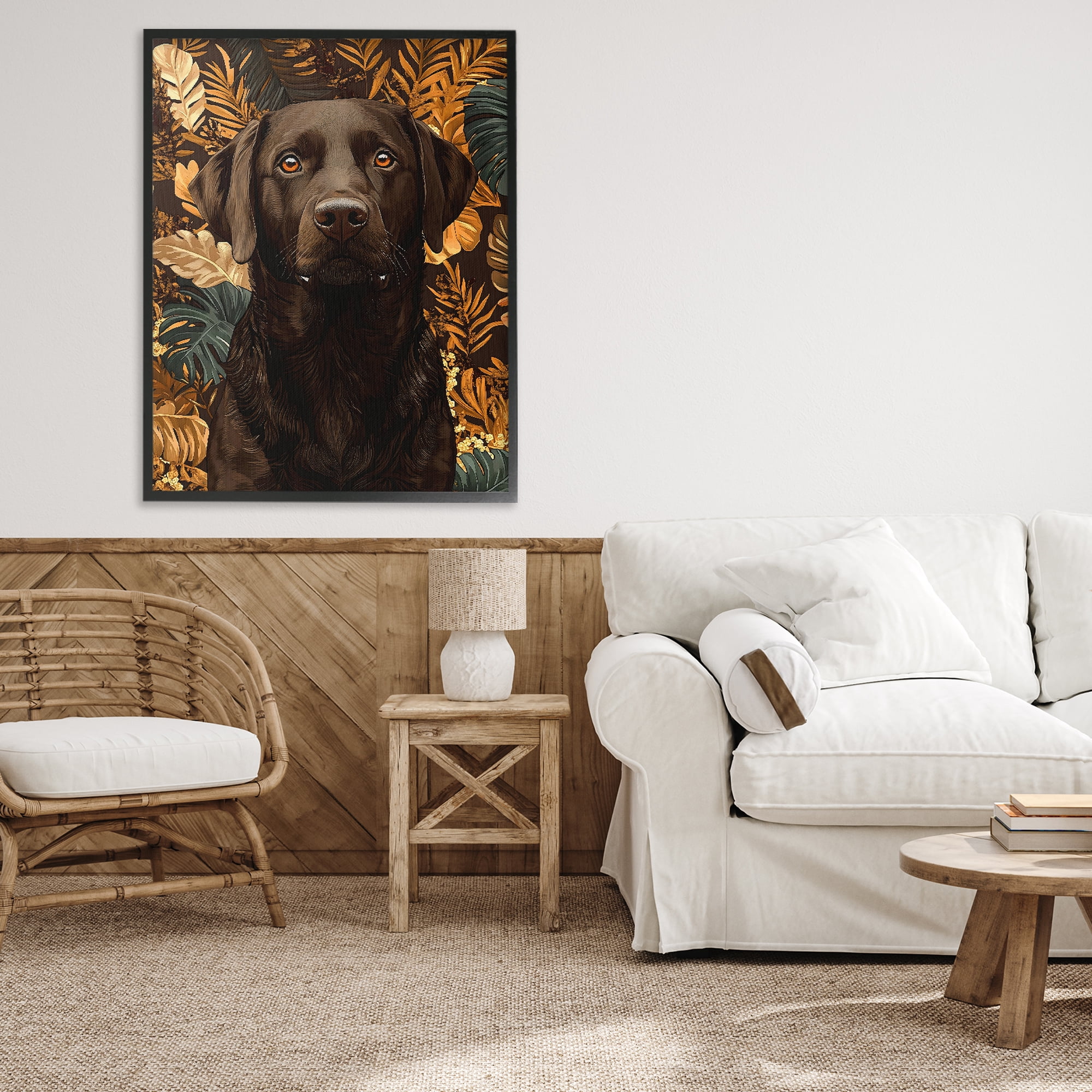 Stupell Industries Labrador with Golden Leaves Black Framed Giclee Art, design by Creative Studio