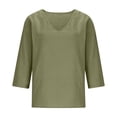 thumbnail image 4 of Paiwinds Women's V-Neck 3/4 Sleeve Loose Fit Pullover Top Casual Solid Color Blouse Soft Cotton Linen Blend, 4 of 9