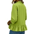 thumbnail image 5 of Yrmaups Women Plus Size 3/4 Sleeve Ruffle Blouse, Summer V Neck Button Down Casual Top, Office Daily Wear Soft Flowy Peplum Shirt, Mint Green 3XL, 5 of 6