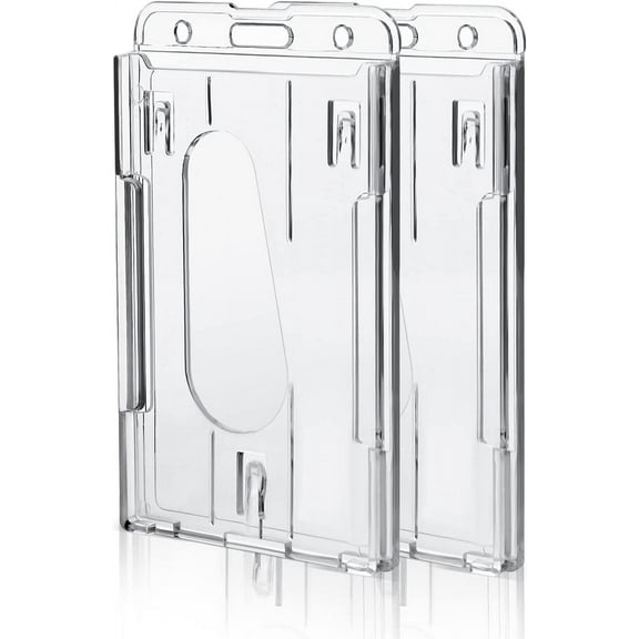 BEKOPUP Heavy Duty Transparent Thumb Slot Badge & ID Holders, Hard Plastic Clear, 2 Piece