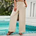 thumbnail image 5 of Baywell Women Pants Casual Loose Solid Color Beach Pants,Elastic High Waist Wide Leg Yoga Leisure Trousers with Pockets, 5 of 6