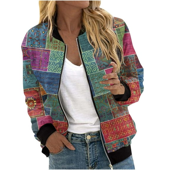 Zip up Jacket for Women No Hood Bomber Jacket with Pockets Lightweight Casual Coats Windbreaker Trendy Ribbed Cuff Cardigan Outerwear Fall Winter Casual Outwears Plus Size Multicolor L