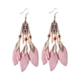 thumbnail image 2 of Hyasfey 1 Pair Women Hook Earring Beaded Feather Decor Retro Bohemian Ethnic Style Tassel Waterdrop Pendant Vacation Beach Hanging Earring Ear Jewelry, 2 of 7