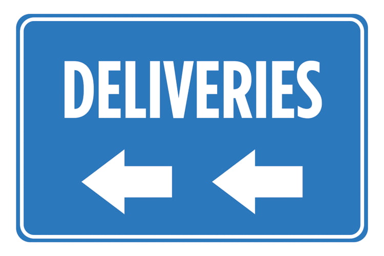 Deliveries Right Arrow Blue White Signs Poster Picture Wall Hanging Business Office Store Direction Large Sign 12x18 