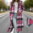 thumbnail image 6 of Sevevn Women Oversized Long Plaid Woolen Shacket Lapel Collar Zip Button Up Long Sleeve Coat Hand Pockets Streetwear Outerwear, 6 of 8