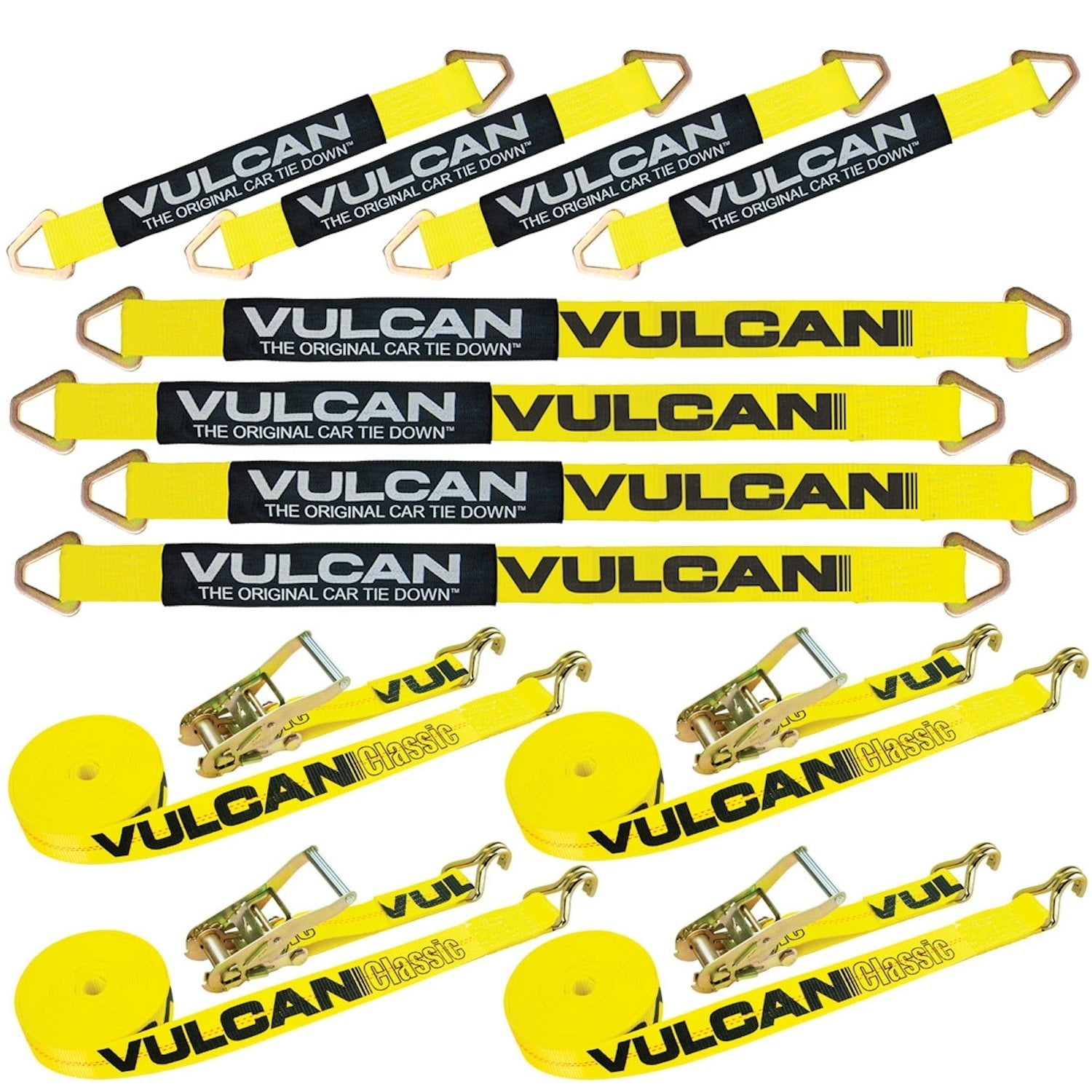VULCAN Complete Axle Strap Tie Down Kit with Wire Hook Ratchet Straps