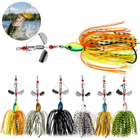 Multi Blade Vibrating Spinnerbait Fishing Lures with Flexible Silicone Skirts Long Cast Hard Fishing Tackle for Freshwater Saltwater Bass and Predatory Fish