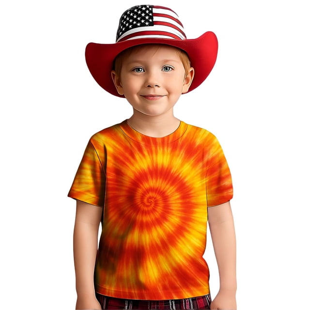 T-shirts Graphiques pour Filles, Manches Courtes Décontractées, Imprimé Tourbillon, Col Rond, pour Usage Quotidien, Tout-Petits et Enfants de 2 à 13 Ans
