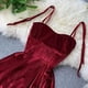 thumbnail image 3 of Mini vestido de fiesta para mujer, vestido francés Retro, Negro, Rojo, terciopelo con tirantes, cintura Sexy, vestidos cortos para mujer, HH193, 3 of 4