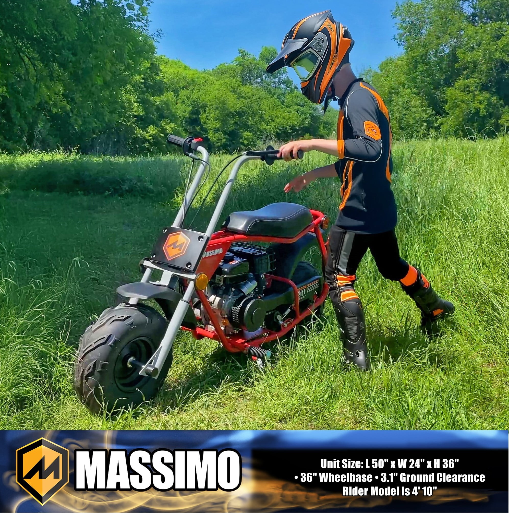 Massimo MB100 Minibike 79cc 2.5HP, Gas Powered, Trail Bike, Pocket Bike - Red