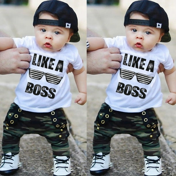 Casual Toddler Baby Boys Hip Hop Tops T shirt Camo Pants Outfits