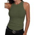 thumbnail image 2 of Women'S Sleeveless Racerback High Neck Casual Basic Ribbed Fitted Tank Top Army Green XXL, 2 of 6