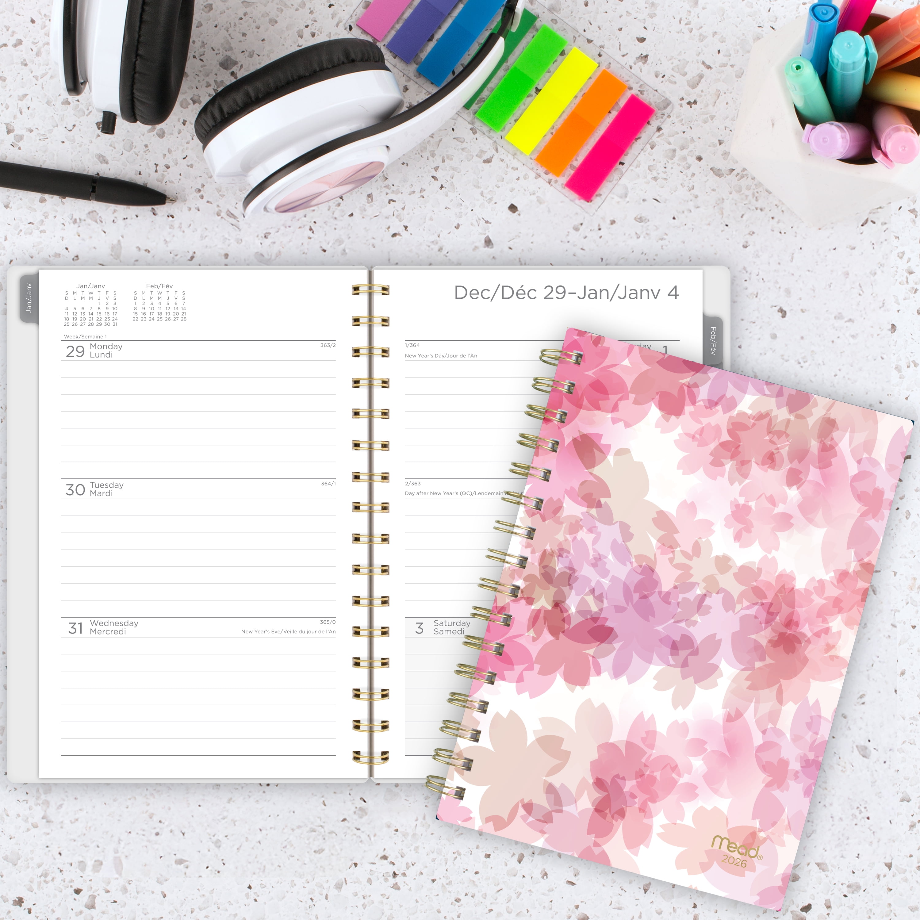 2026 Mead® Blurred Floral Pink Small Weekly Clear Poly Cover Planner, Planner
