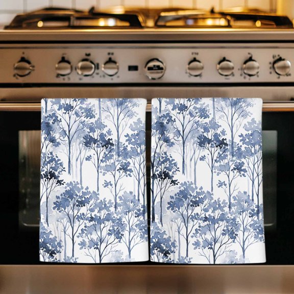 Watercolor Forest Blue Kitchen Towels Set of 4, Abstract Art Modern Trees Absorbent Dish Towels for Kitchen, Microfiber Hand Towel, Quick Drying Tea Towel for Cleaning Decorative Dishcloths