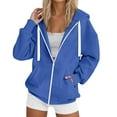 thumbnail image 2 of UAYOTSE Women's Hooded Sweatshirt Casual Soft Brushed Fleece Hoody Drop Shoulder Full Zip Up Hoodie(G214-Blue,S), 2 of 4