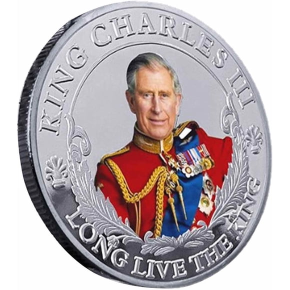 HUGFEGWE King Charles Coronation Coin, King Charles III Metal Commemorative Coin British, British King Stereo Embossed Color Printin, Keychain Crafts Souvenir Gift Collections CJB91-7172