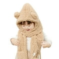 thumbnail image 2 of Visland Kids Hooded Scarf Glove 3 In 1, Fashion Casual Solid Color Cute Bear Ear Design Soft Cozy Plush Flannel Winter Head Ear Neck Hand Warm Scarf Hat Mitten for Boys Girls Outdoor Daily Wear, 2 of 5