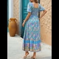 thumbnail image 4 of Vestido Informal, Fluido, con Estampado Floral Bohemio, de Corta y Corte Escalonado para Mujer (Verano 2025) Azul XL, 4 of 9