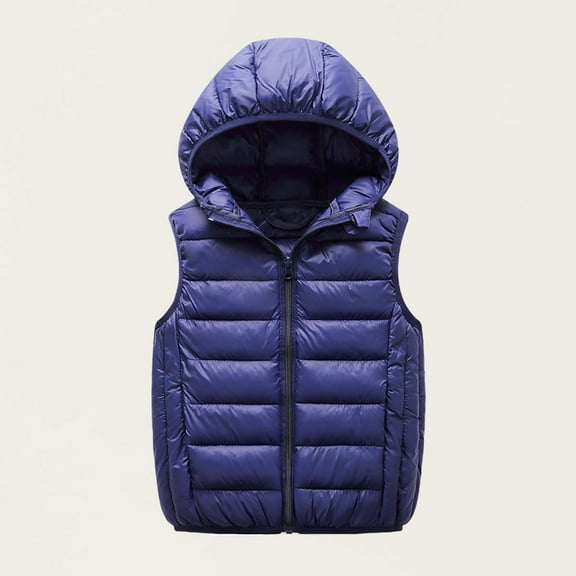 ZOYOEN Boys Outwear Vest with Hood- Full Zip Warm Lightweight Casual Quilted Fall Jacket Navy Size 4-12 T