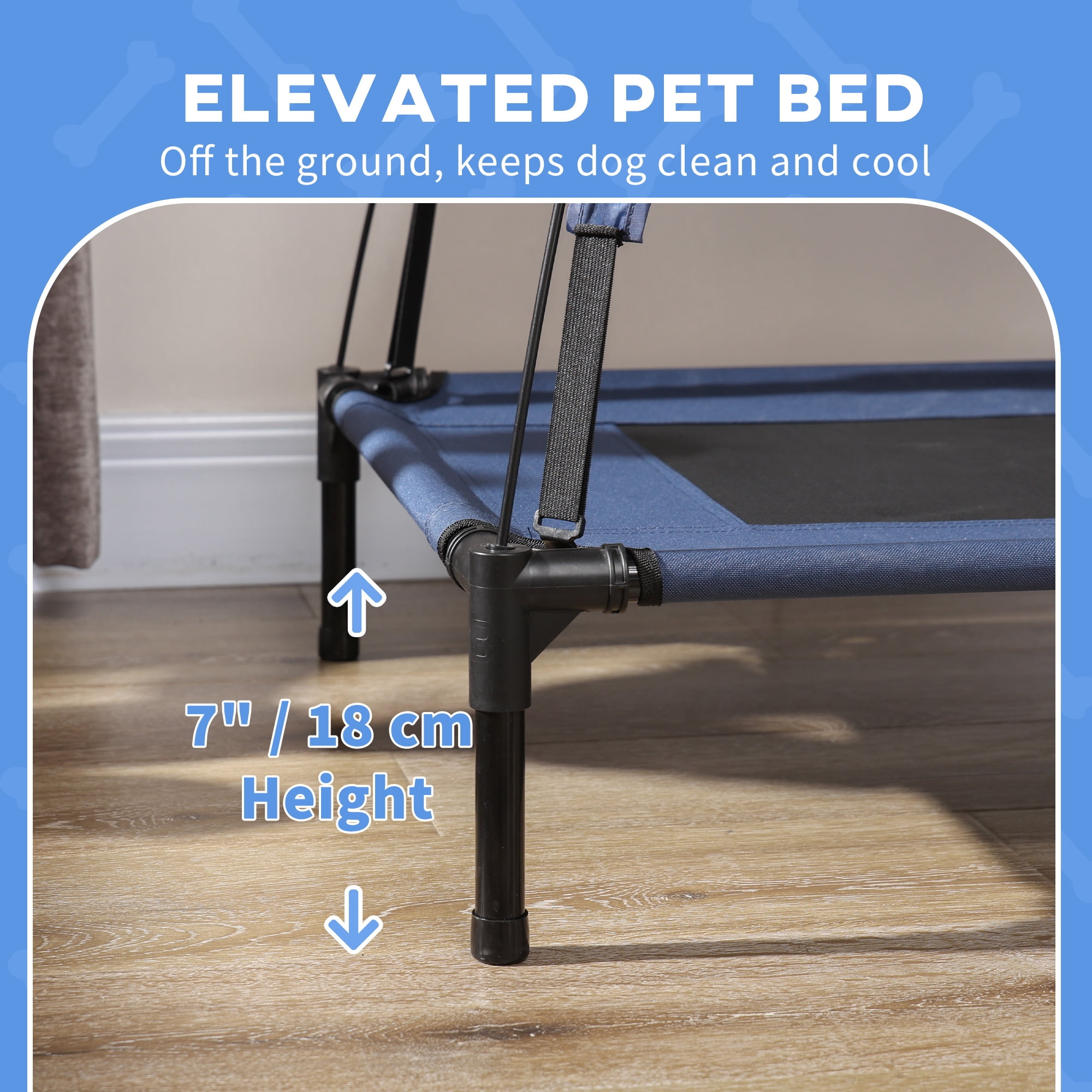 30 Inch Elevated Dog Cot with UV Protection Canopy, 7" Raised Breathable Mesh Pet Bed, Powder-Coated Steel Frame, Portable Outdoor Dog Bed with Travel Bag for Medium Dogs Up to 44 lbs