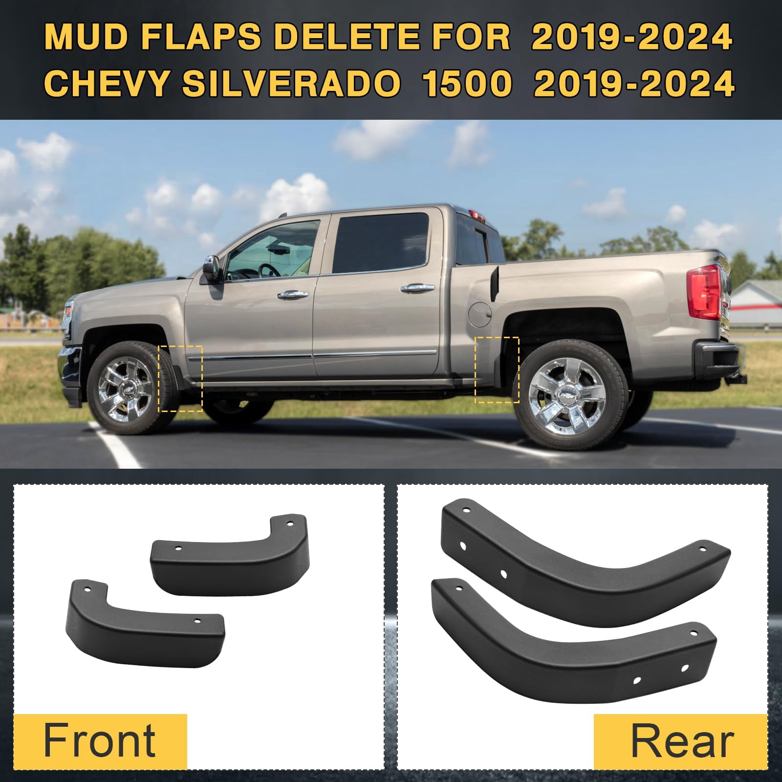 Mud Flap Delete for 2019-2025 Chevy Silverado 1500-13002 Mud Guards Compatible with Chevrolet Silverado 1500 Accessories Front & Rear Mudflap Replacement Kit