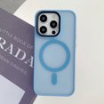 thumbnail image 1 of Luxury Matte Translucent Bumper Phone Cases For iPhone 16 14 13 12 11 15 Pro Max Plus For Magsafe Wireless Charge Magnetic Cover Sierra Blue For iPhone 14 ProMax, 1 of 6