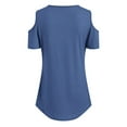thumbnail image 7 of vigerkar Womens V Neck Cold Shoulder Tops Short/Long Sleeve Summer T Shirts Basic Tees Blue, XL, 7 of 7