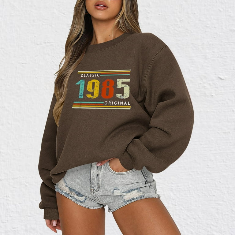 Women Striped Oversized Sweatshirt Classic 1985 Original Vintage Birthday Est 1985 Edition Sweatshirt for Women 80S Vintage Crewneck Sweatshirt Loose