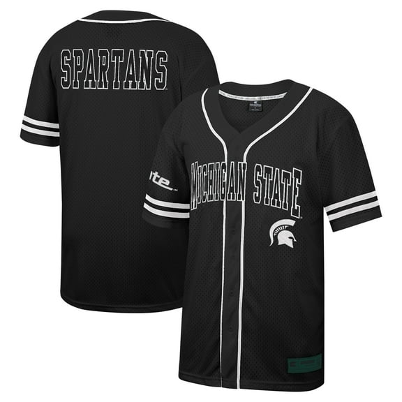 Men's Colosseum Black Michigan State Spartans Free Spirited Mesh Button-Up Baseball Jersey