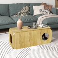 thumbnail image 4 of Pusnapku 39" Coffee Table, Farmhouse Rustic Center Table with Holes and Anti-Collision Corners, Wooden Rectangle Accent Table, for Living Room, 4 of 9