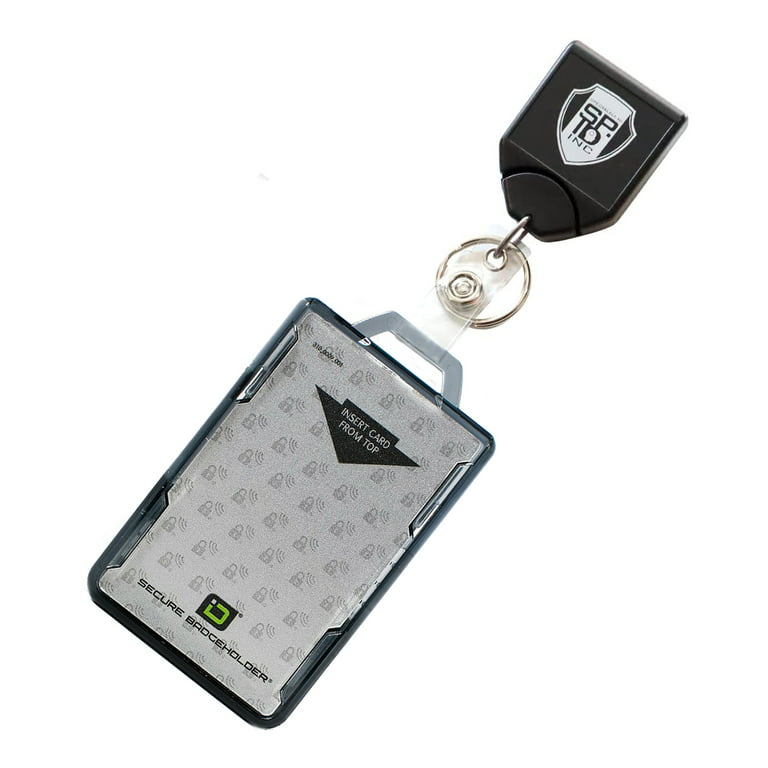 Heavy Duty Retractable Badge Reel with RFID Blocking Badge Holder -  Identity Stronghold Multi Card Holder w/ Key Ring for Two Badges - Square  No Twist