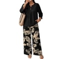 thumbnail image 5 of Outfits for Women 2 Piece Sets Summer Spring Travel Vacation Outfits Elbow Sleeve Lounge Wide Leg Pants Sets, 5 of 6