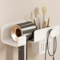 thumbnail image 1 of Punch Free Folding Bathroom Hair Dryer Storage Rack with Adhesive, Wall Mounted Waterproof Plastic Holder with Hooks, Strong Load Bearing Organizer for Hair Dryer Plug Jewelry Bracelets Bathroom, 1 of 8