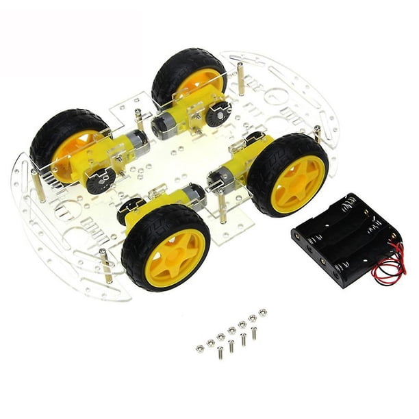 Kit de chasis de automóvil inteligente robot de bricolaje para placa controladora de unidad Codificador de velocidad, 4 ruedas y caja de batería