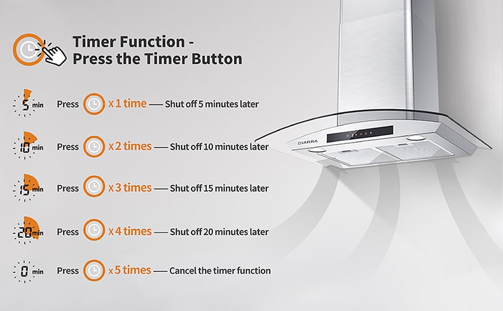 CIARRA Wall Mount Range Hood 30 inch with Tempered Glass 450 CFM Kitchen Vent Hood Ductless Ducted Convertible CAS50275