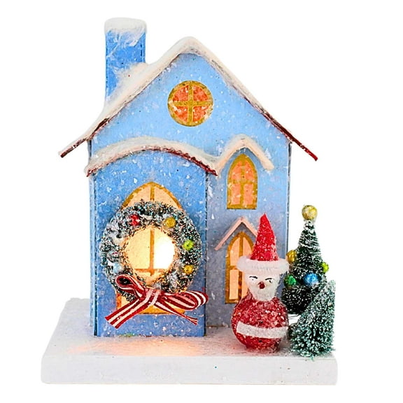 Cody Foster 7.00In Petite Blue House, Cardboard, Putz Santa Hou380