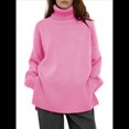 thumbnail image 1 of Suéter de Punto Holgado e Informal con Aberturas para Mujer, de Color Liso, con Cuello Alto, para Otoño e Invierno. Rosa M, 1 of 10