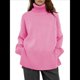 thumbnail image 1 of Suéter de Punto Holgado e Informal con Aberturas para Mujer, de Color Liso, con Cuello Alto, para Otoño e Invierno. Rosa L, 1 of 10